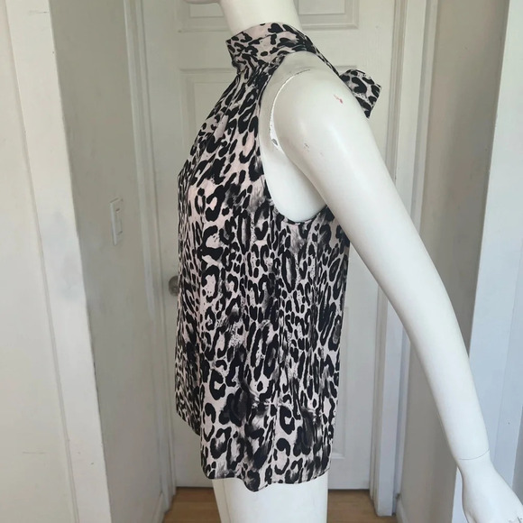 Molly Black White Leopard Print Halter Neck Bow Sleeveless Blouse Top Size S - Picture 3 of 8